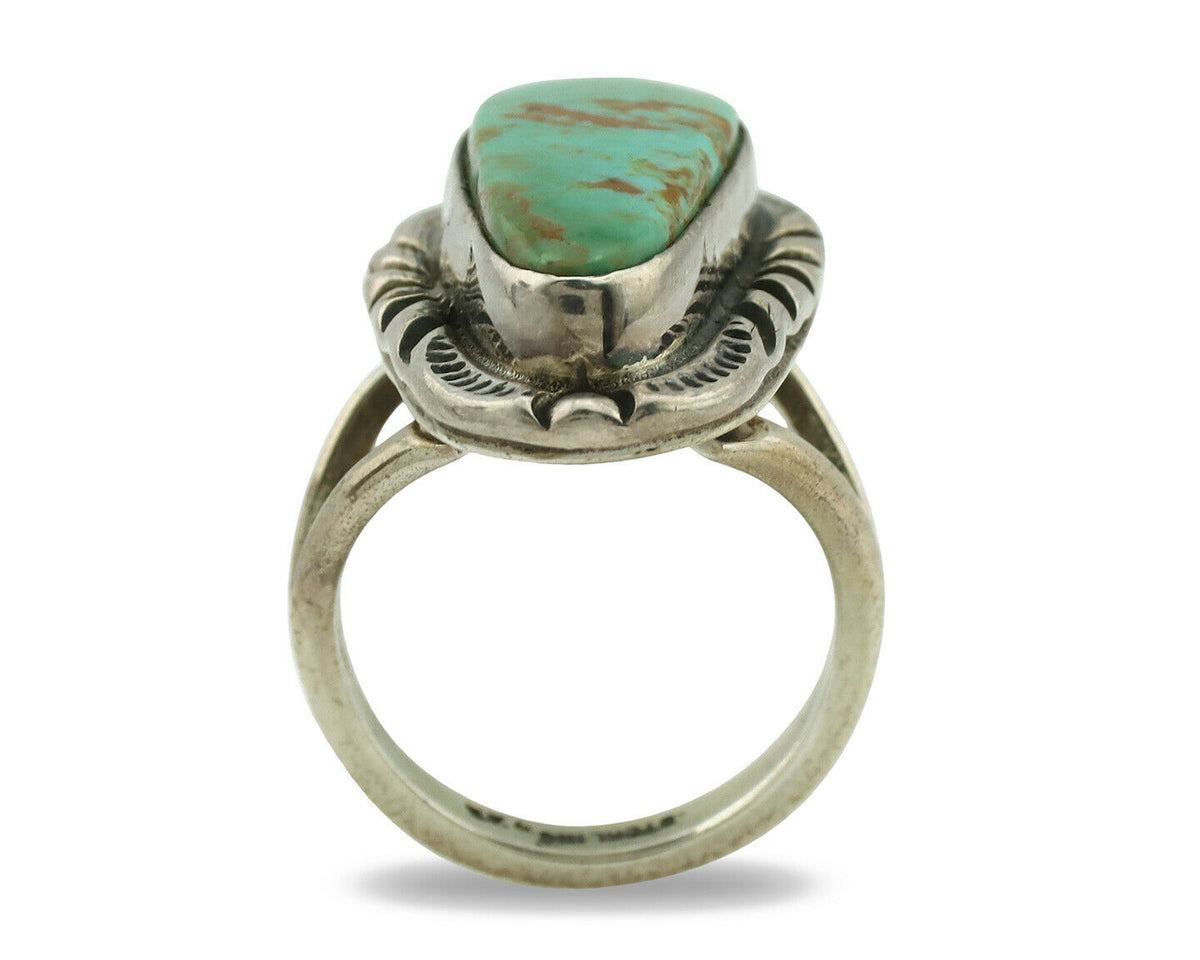 Navajo Ring .925 Silver Kingman Turquoise Artist Signed Gecko C.1980's