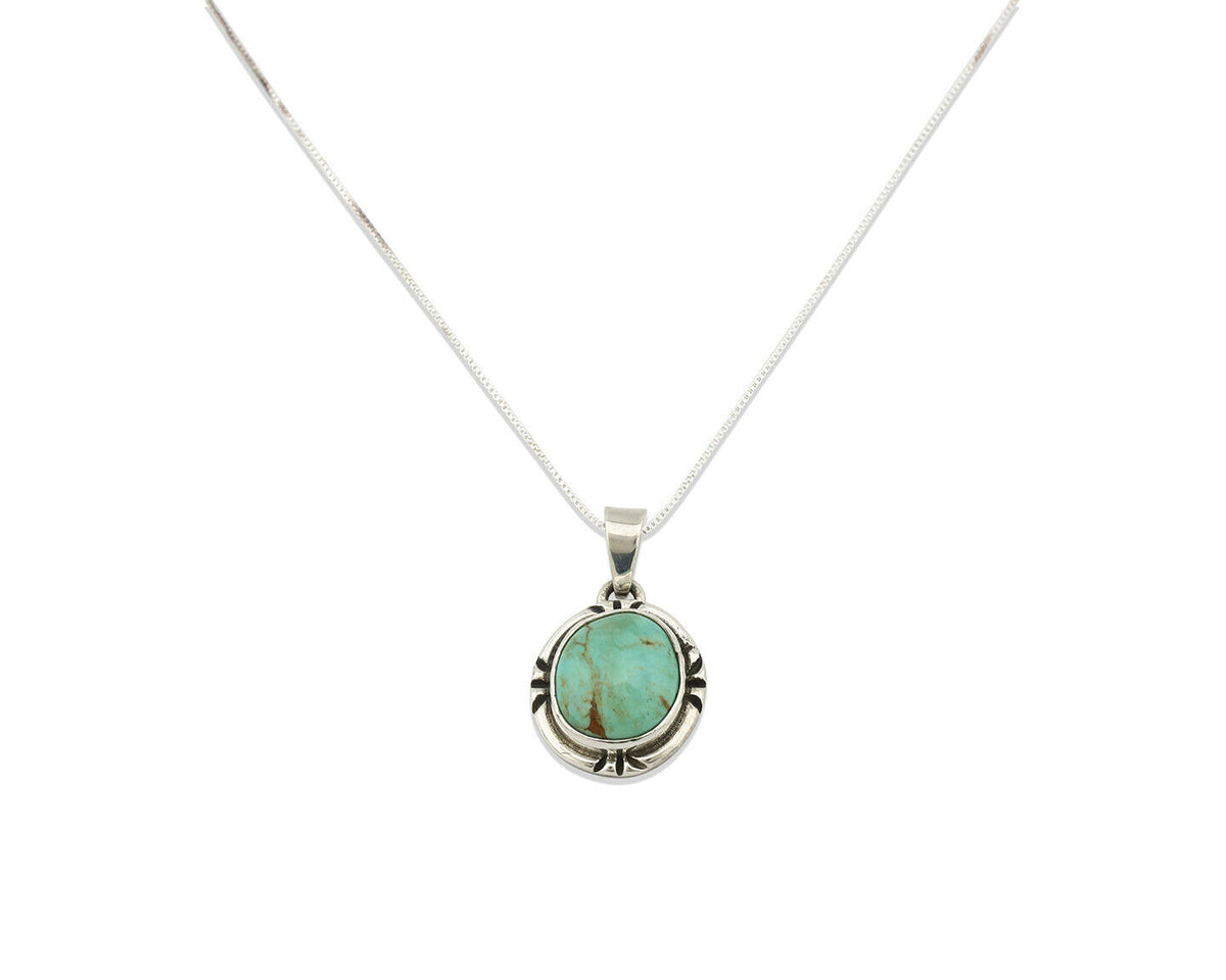 Navajo Kingman Turquoise Pendant .925 Silver Hand Stamped Signed Gecko C.80's