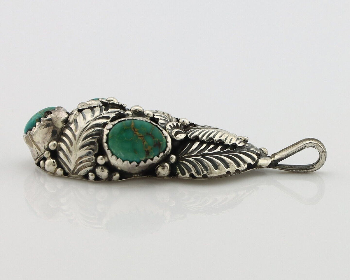 Navajo Pendant 925 Silver Natural Mined High Grade Turquoise Signed Tom Willeto