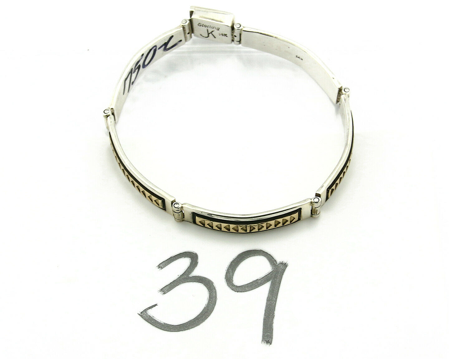 Navajo Bracelet Handmade .925 Silver & 14k SOLID Yellow Gold Signed JK C.85-92