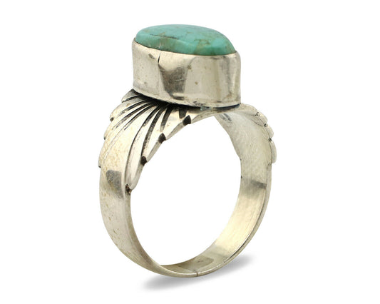 Navajo Ring .925 Silver Kingman Turquoise Artist Signed Apache C.80's