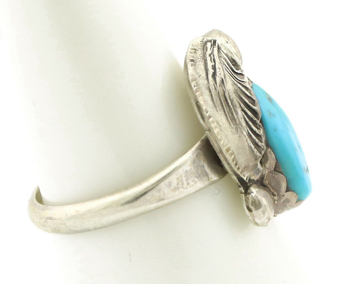 Zuni Ring 925 Silver Natural Mined Blue Turquoise Artist Signed Simplicio C.80's