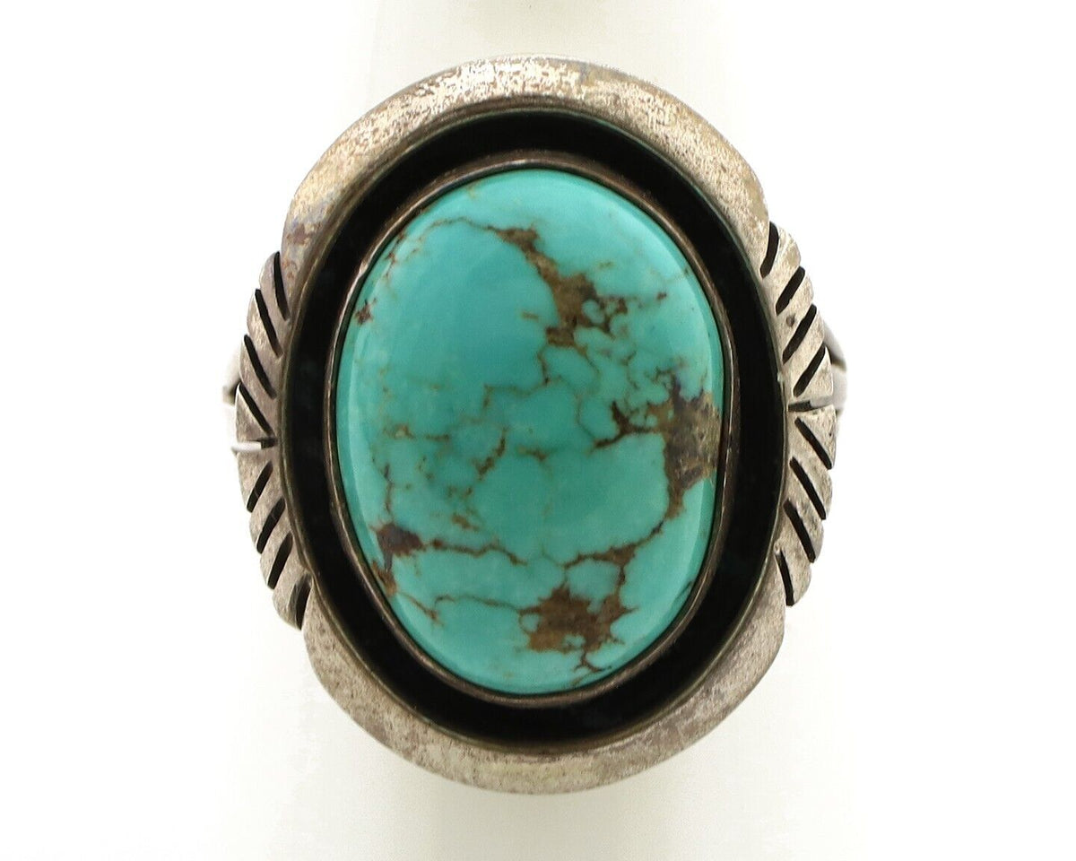 Navajo Handmade Ring 925 Silver Spiderweb Turquoise Signed Native Artist C.80's