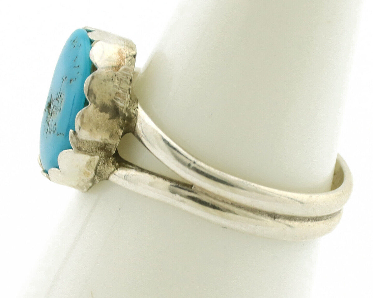 Navajo Ring .925 Silver Sleeping Beauty Turquoise Native American Artist C.1980s