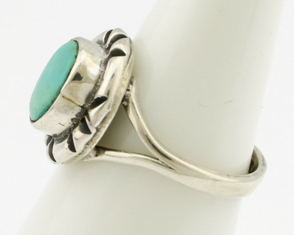 Navajo Ring .925 Silver Kingman Turquoise Artist Signed Gecko C.90's