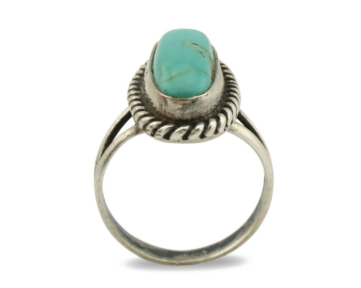 Navajo Ring .925 Silver Kingman Turquoise Native American Artist C.1980's