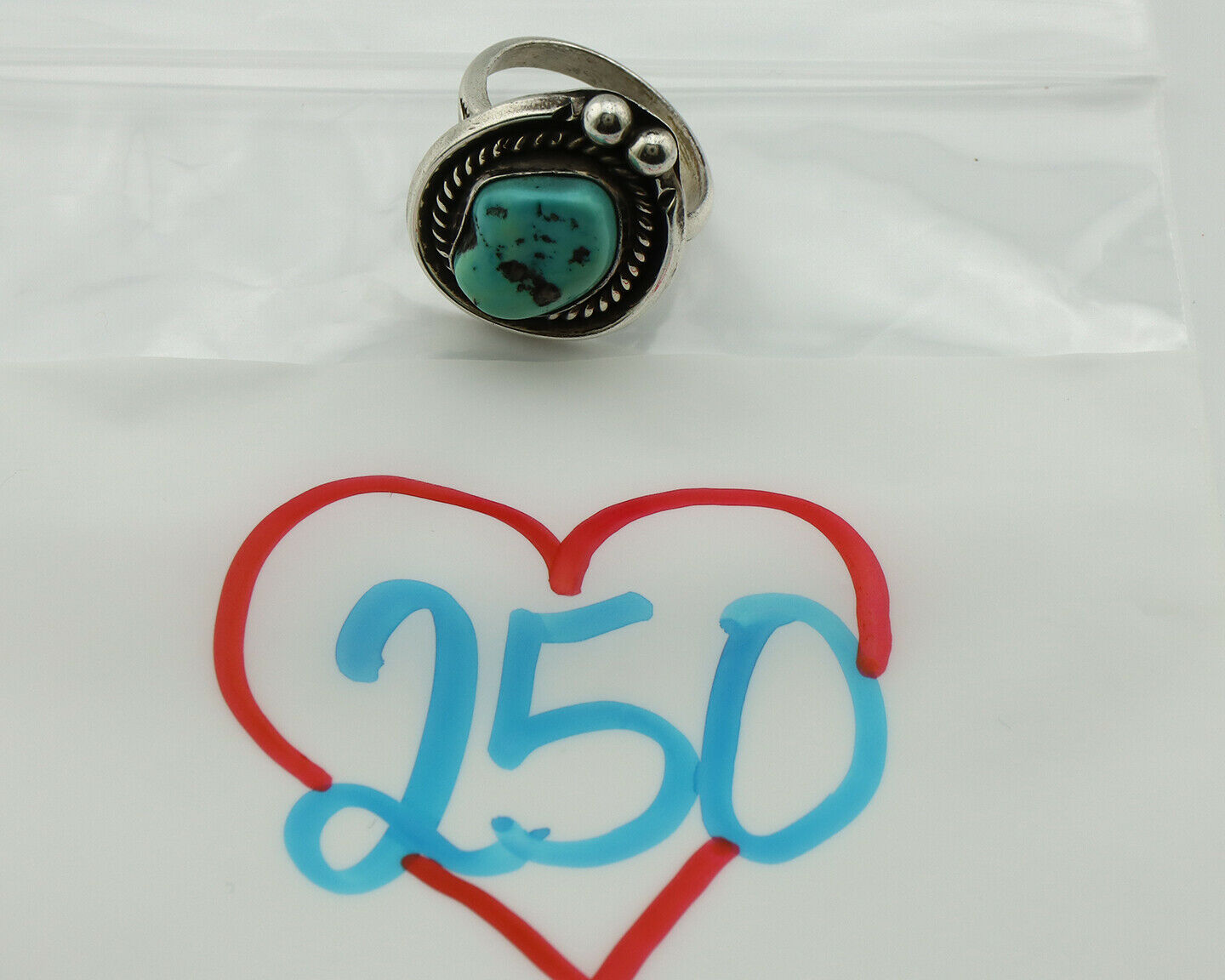 Navajo Ring .925 Silver Blue Turquoise Native American Artist C.80's