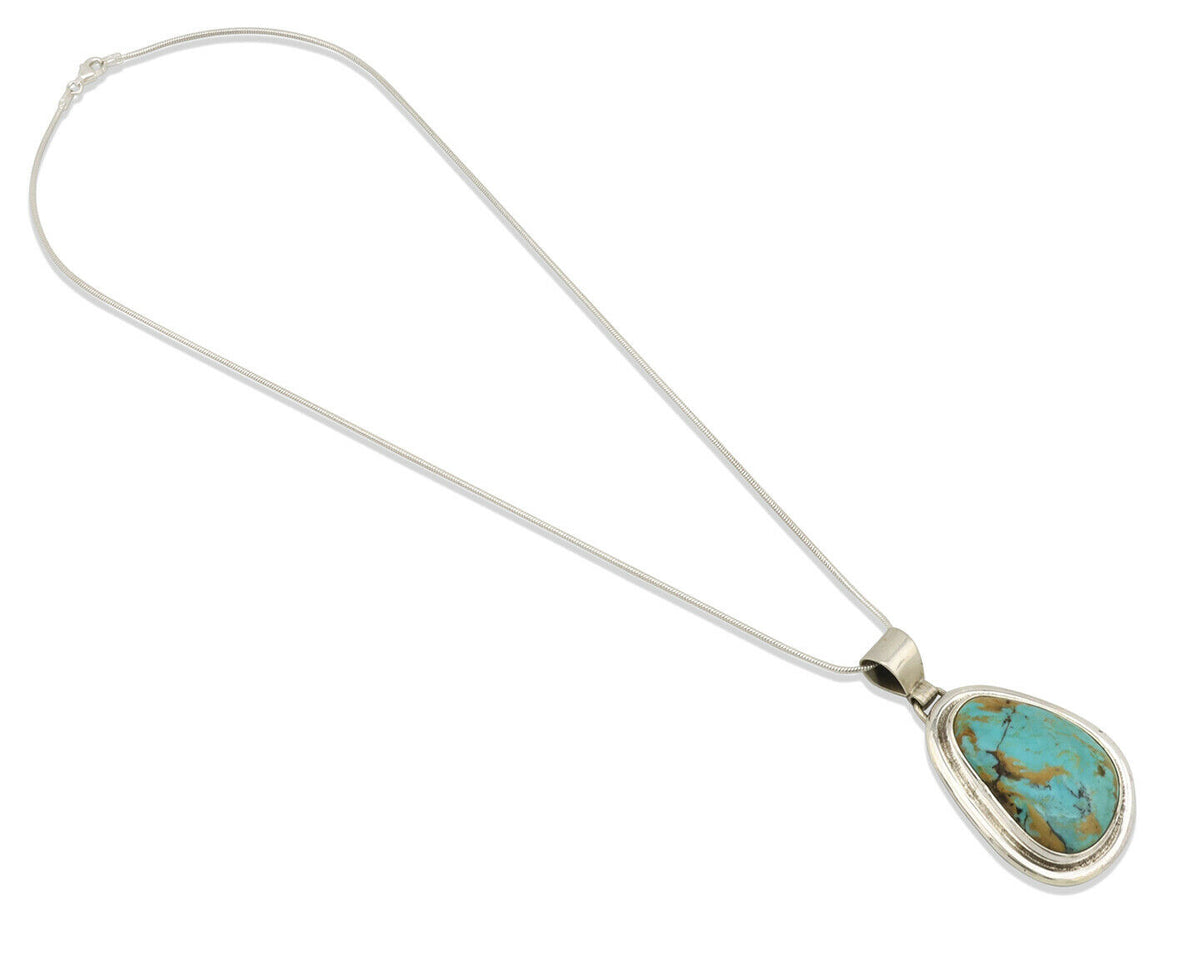 Navajo Necklace .925 Silver Morenci Turquoise Signed Sun C.1980's
