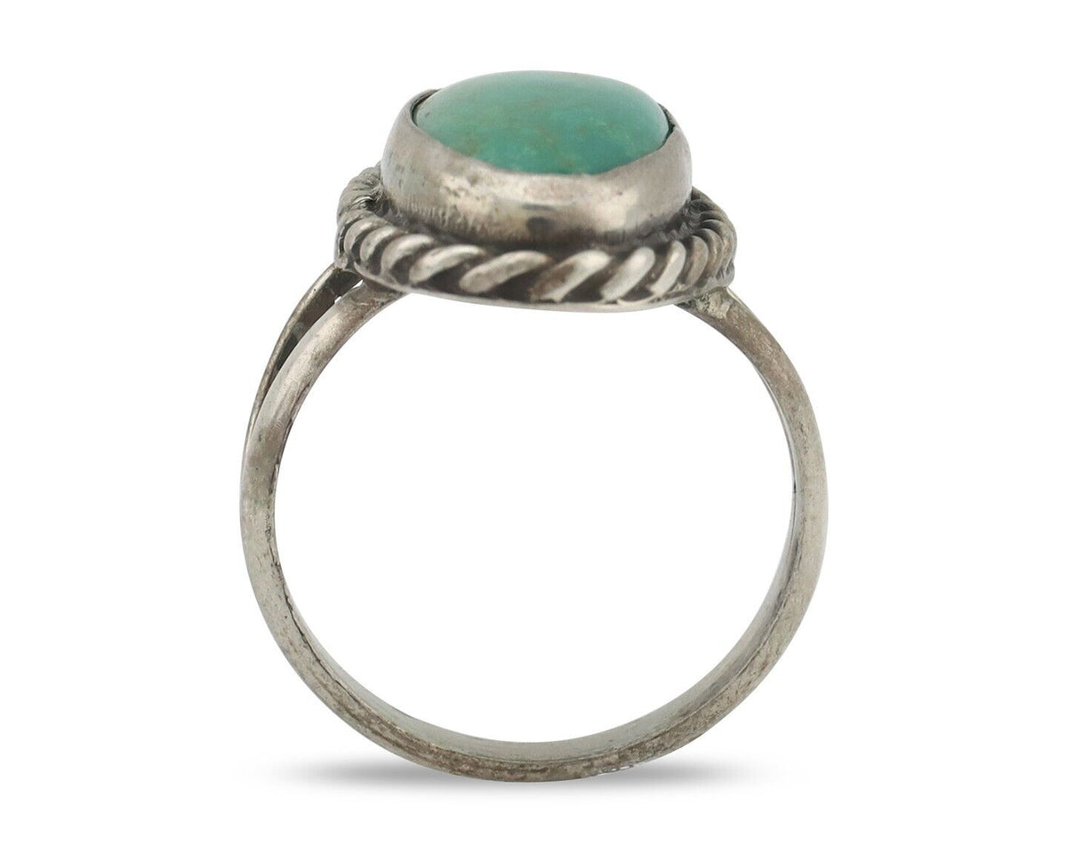Navajo Handmade Ring 925 Silver Kingman Turquoise Signed M Montoya C.80's