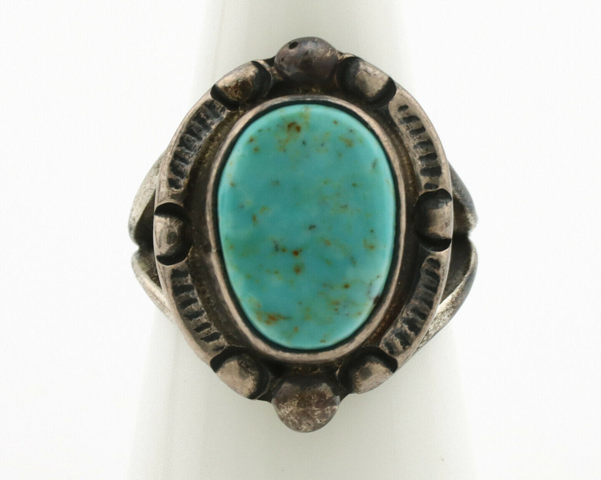 Navajo Ring .925 Silver Blue Turquoise Artist Signed Gecko C.1980's
