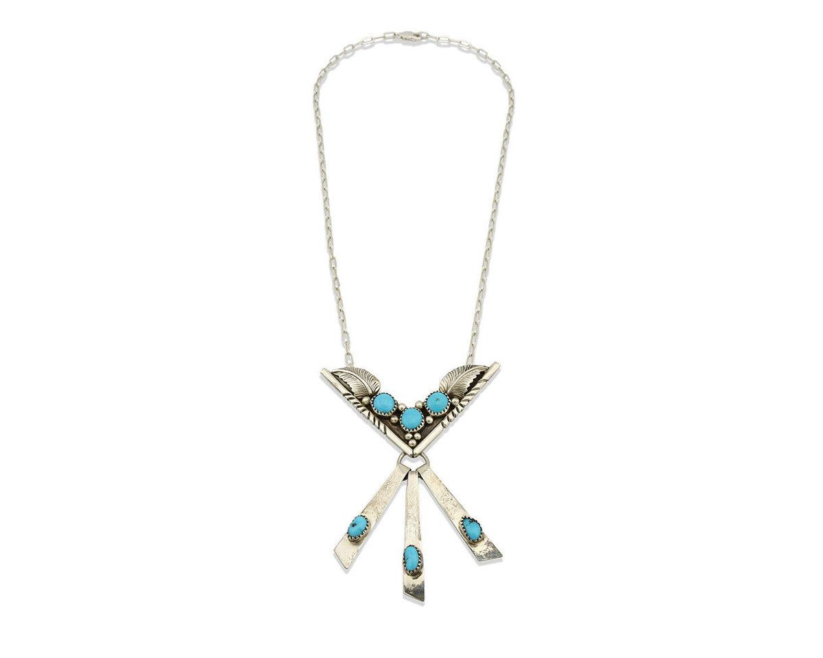 Navajo Necklace .925 Silver Sleeping Beauty Turquoise Signed E C.80's