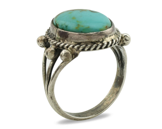 Navajo Ring .925 Silver Kingman Turquoise Artist Signed MC C.1980's