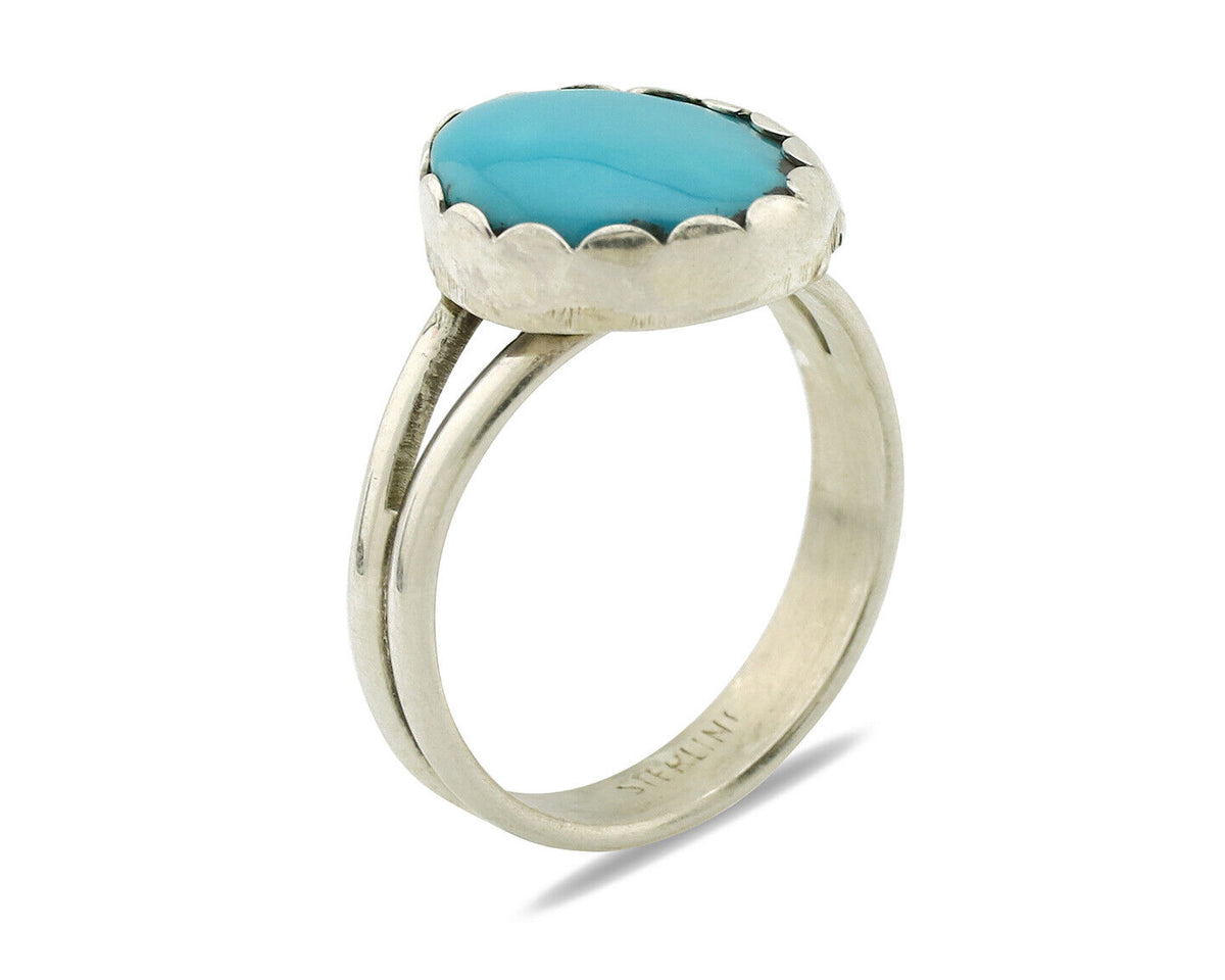 Navajo Ring .925 Silver Sleeping Beauty Turquoise Native American Artist C.1980s