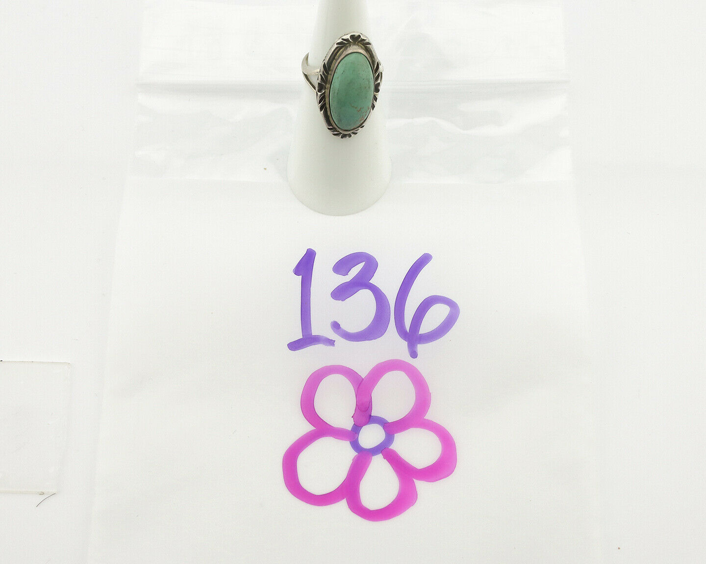 Navajo Ring .925 Silver Natural Turquoise Artist Signed Native American C.80's