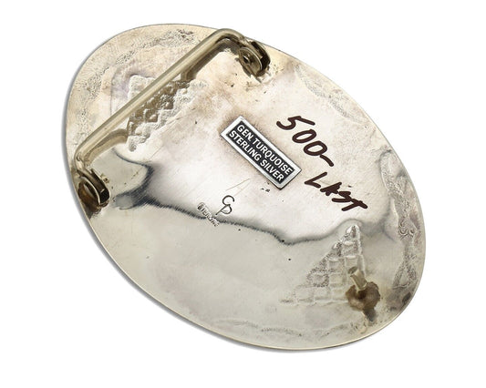 Navajo Belt Buckle 925 Silver Handmade Chip Inlay Artist Signed CP C.80s