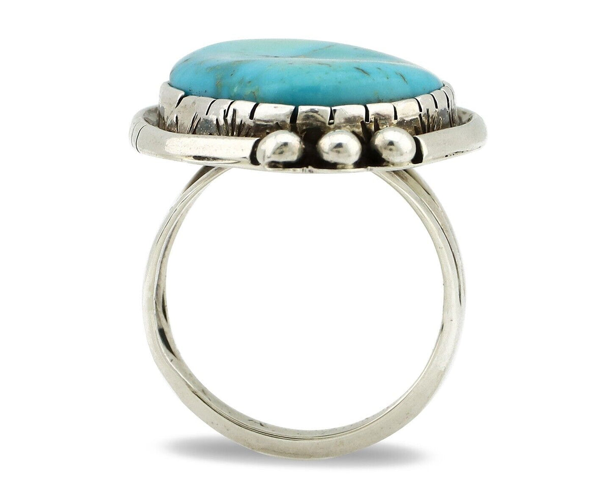 Navajo Ring 925 Silver Natural Mined Blue Gem Turquoise Artist Signed A C.80's