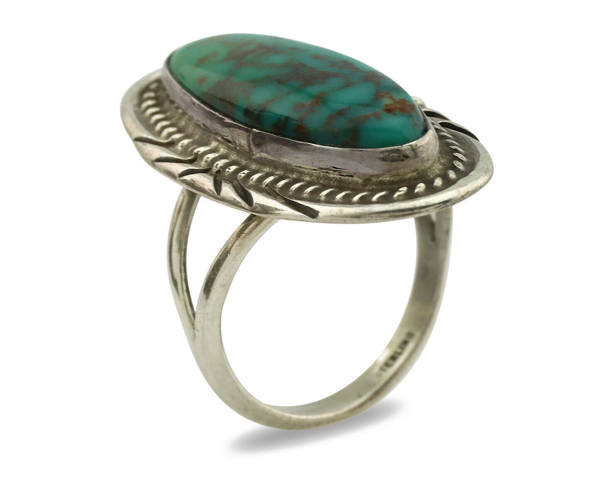 Navajo Ring .925 Silver Kingman Turquoise Native American Artist C.1980's