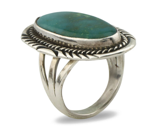 Navajo Ring .925 Silver Kingman Turquoise Native American Artist C.80's