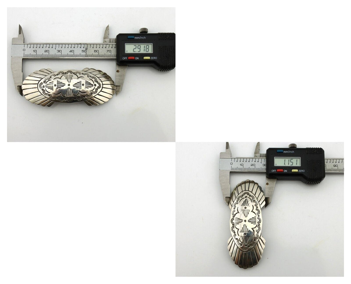 Navajo Hair Clip Barrette .925 Silver Hand Stamped Artist Signed C Montoya C80s