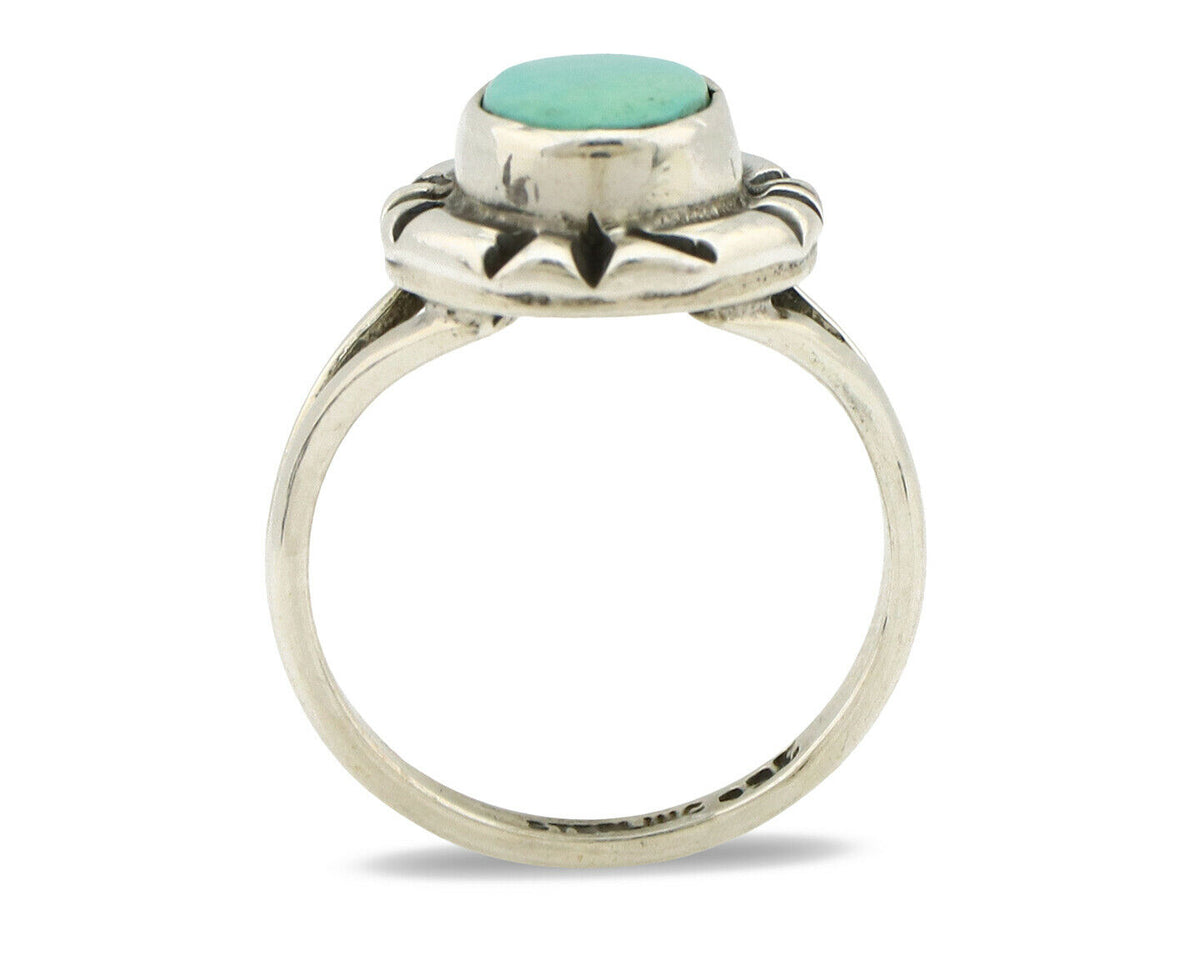 Navajo Ring .925 Silver Kingman Turquoise Artist Signed Gecko C.90's