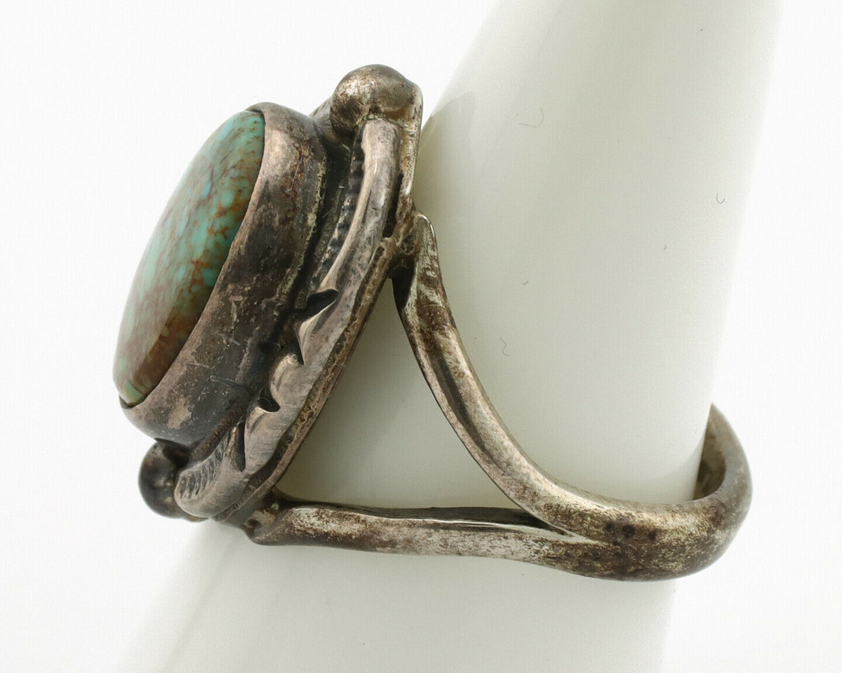 Navajo Ring .925 Silver Blue Turquoise Artist Signed Gecko C.1980's