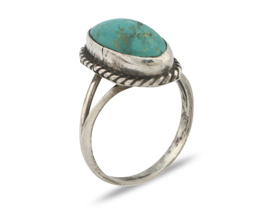 Navajo Handmade Ring 925 Silver Kingman Turquoise Signed M Montoya C.80's