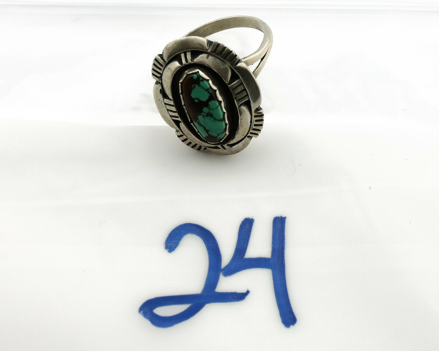 Navajo Ring .925 Silver Spiderweb Turquoise Artist Signed L. M. Nez C80s