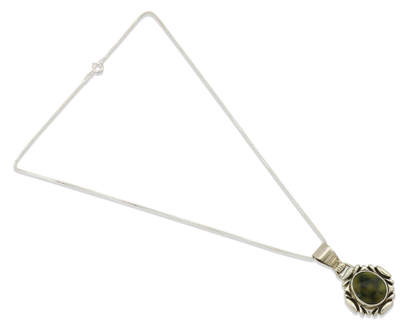 Navajo Necklace .925 Silver Damele Variscite Signed Sun C.1980's