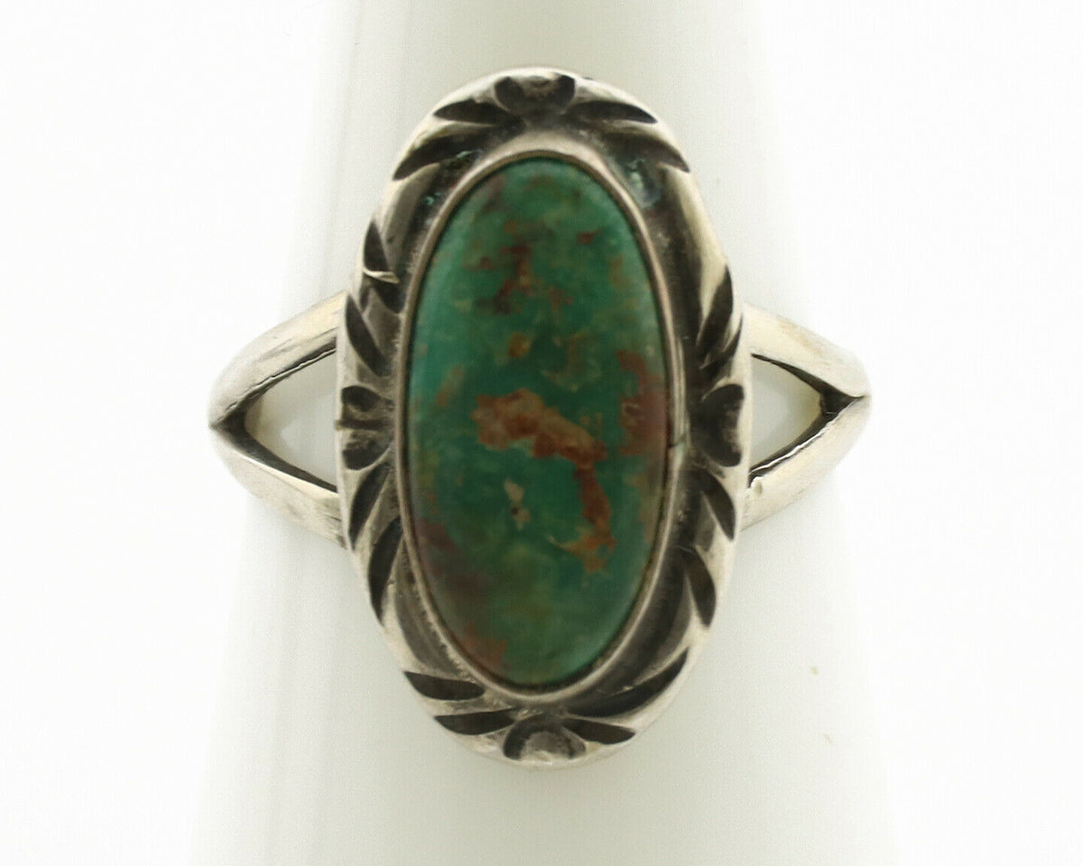 Navajo Ring .925 Silver Kingman Turquoise Native Artist Signed C.80's