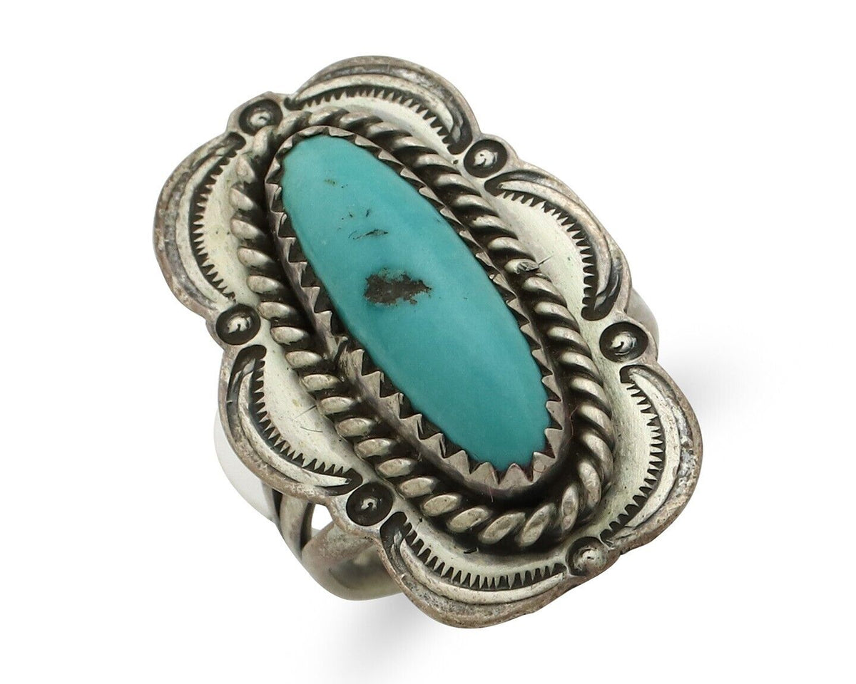 Navajo Ring .925 Silver Manassas Turquoise Native American Artist C.80's