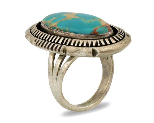 Navajo Ring .925 Silver Nevada Turquoise Native American Artist C.1980's
