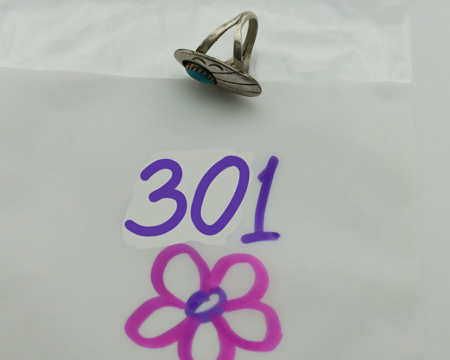 Navajo Ring .925 Silver Easter Blue Turquoise Native American Artist C.1980's