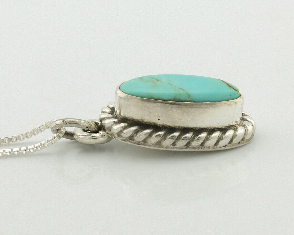 Navajo Necklace .925 Silver Arizona Turquoise Signed Gecko C.1980's