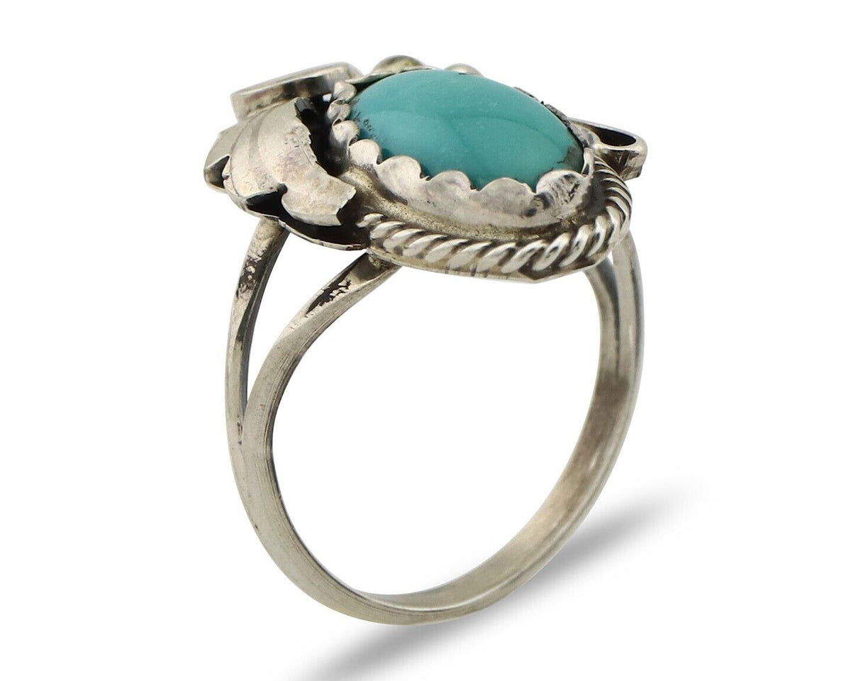 Navajo Inlaid Ring 925 Silver Blue Turquoise Artist Signed Justin Morris C.80s