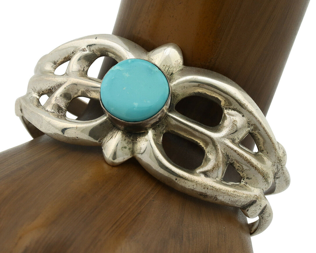Navajo Bracelet .925 Silver Blue Turquoise Native American Artist C.80's