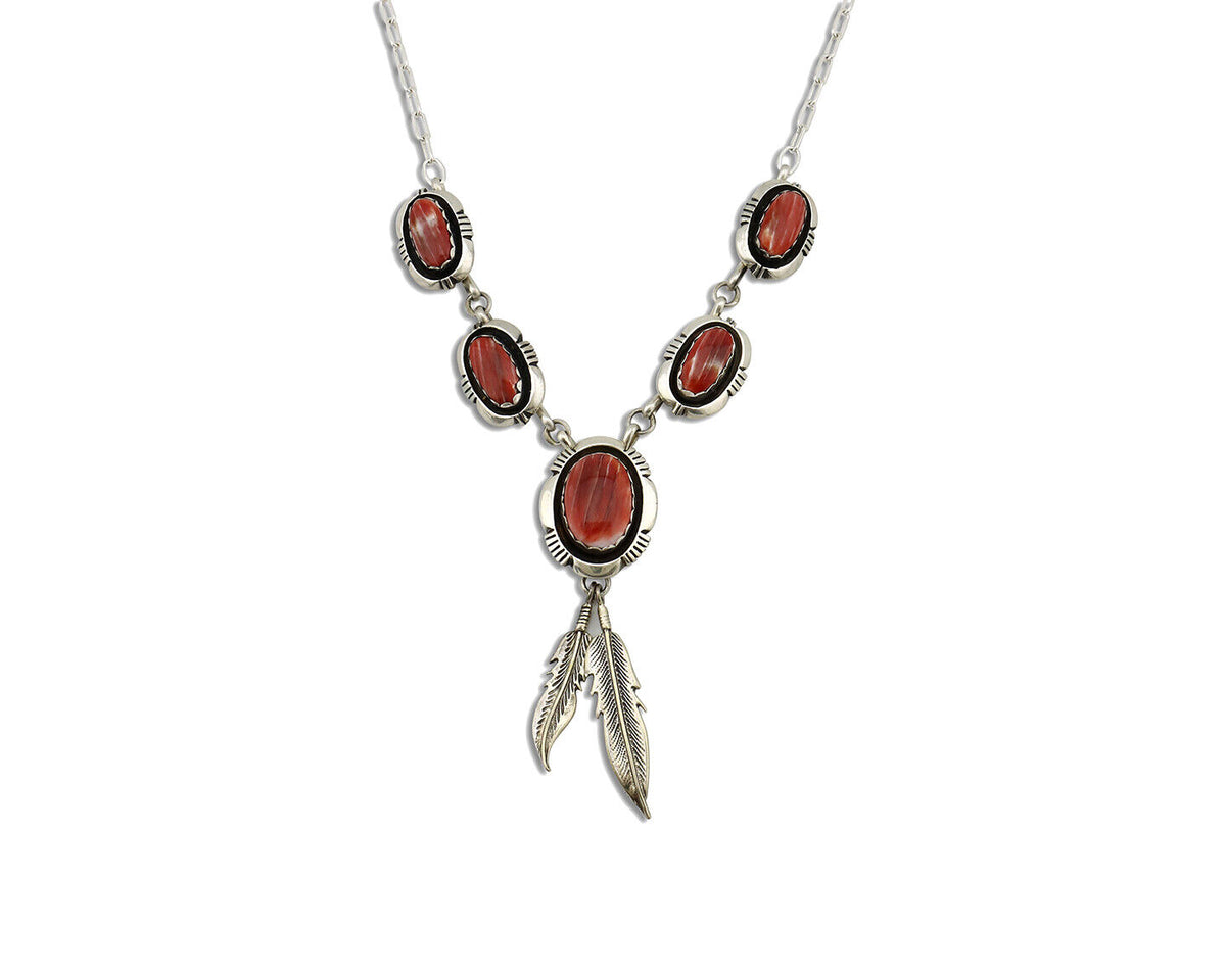 Navajo Necklace 925 Silver Spiny Oyster Artist Signed LM NEZ C.80's