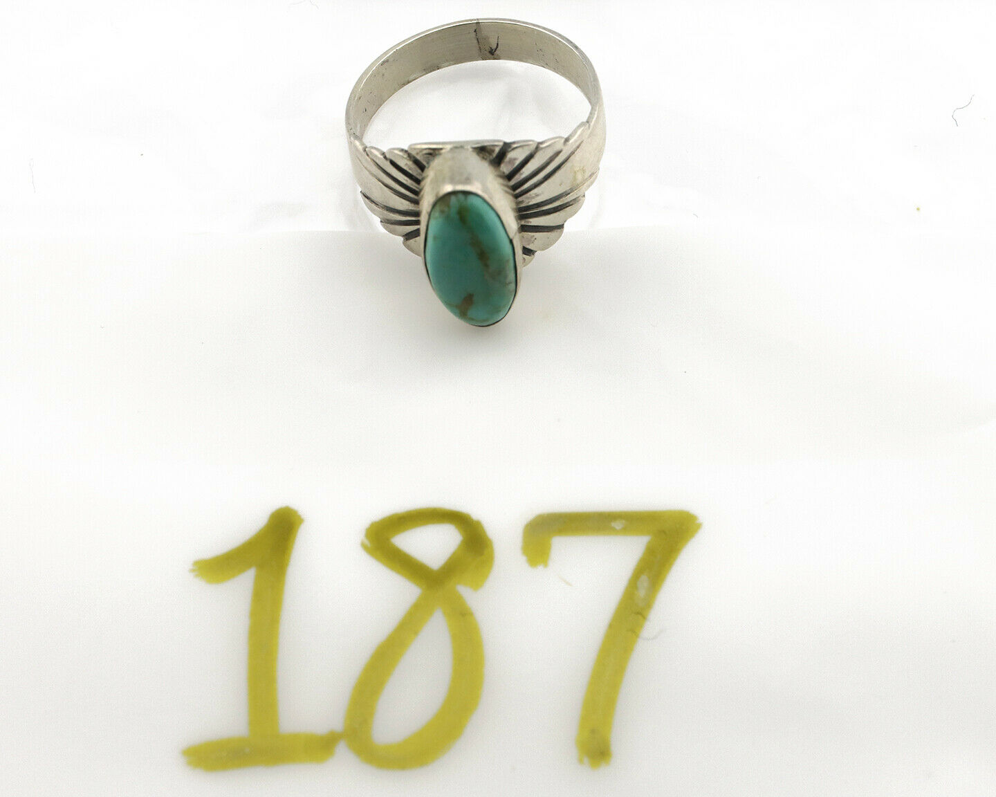 Navajo Ring .925 Silver Kingman Turquoise Artist Signed Apache C.80's