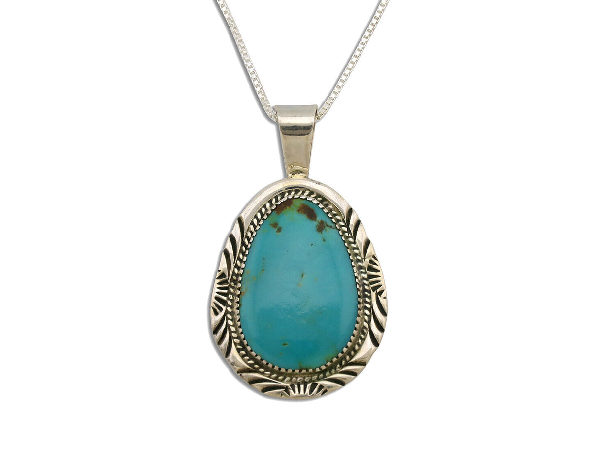 Navajo Necklace .925 Silver Kingman Turquoise Native American Signed C.1980's