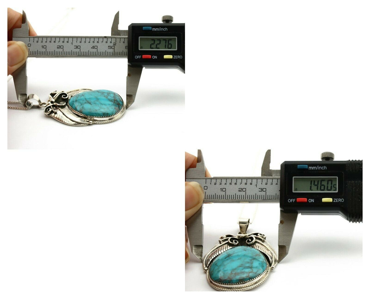 Navajo Necklace .925 Silver Spiderweb Turquoise Signed RM C.1980's