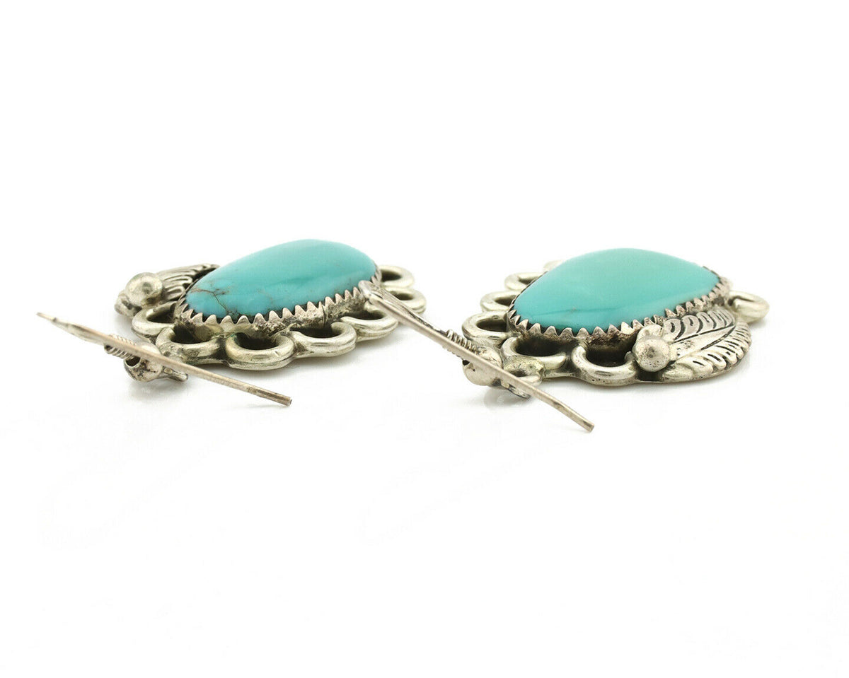 Navajo Earrings .925 Silver Kingman Turquoise Native American Artist C.80's