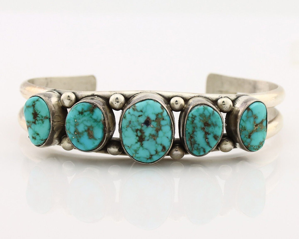 Navajo Bracelet 925 Silver Spiderweb Turquoise Artist Signed E SANDAVOL C80s