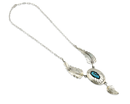 Navajo Necklace .925 Silver Sleeping Beauty Turquoise Artist Signed M C.80's