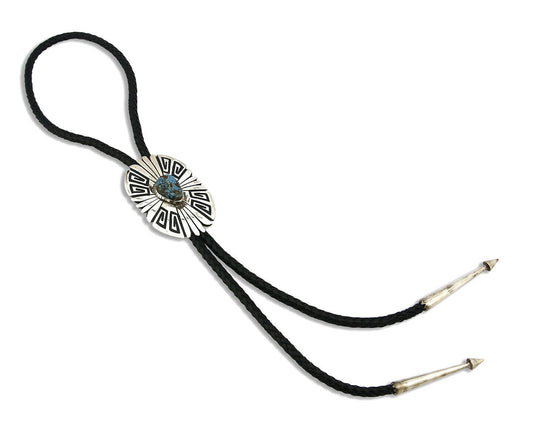 Navajo Turquoise Bolo Tie .925 Silver Bisbee Turquoise Artist Signed T Billy
