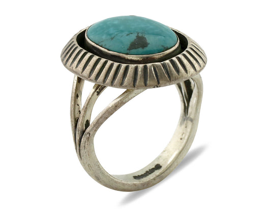 Navajo Ring .925 Silver Blue Southwest Turquoise Signed WR C.80's