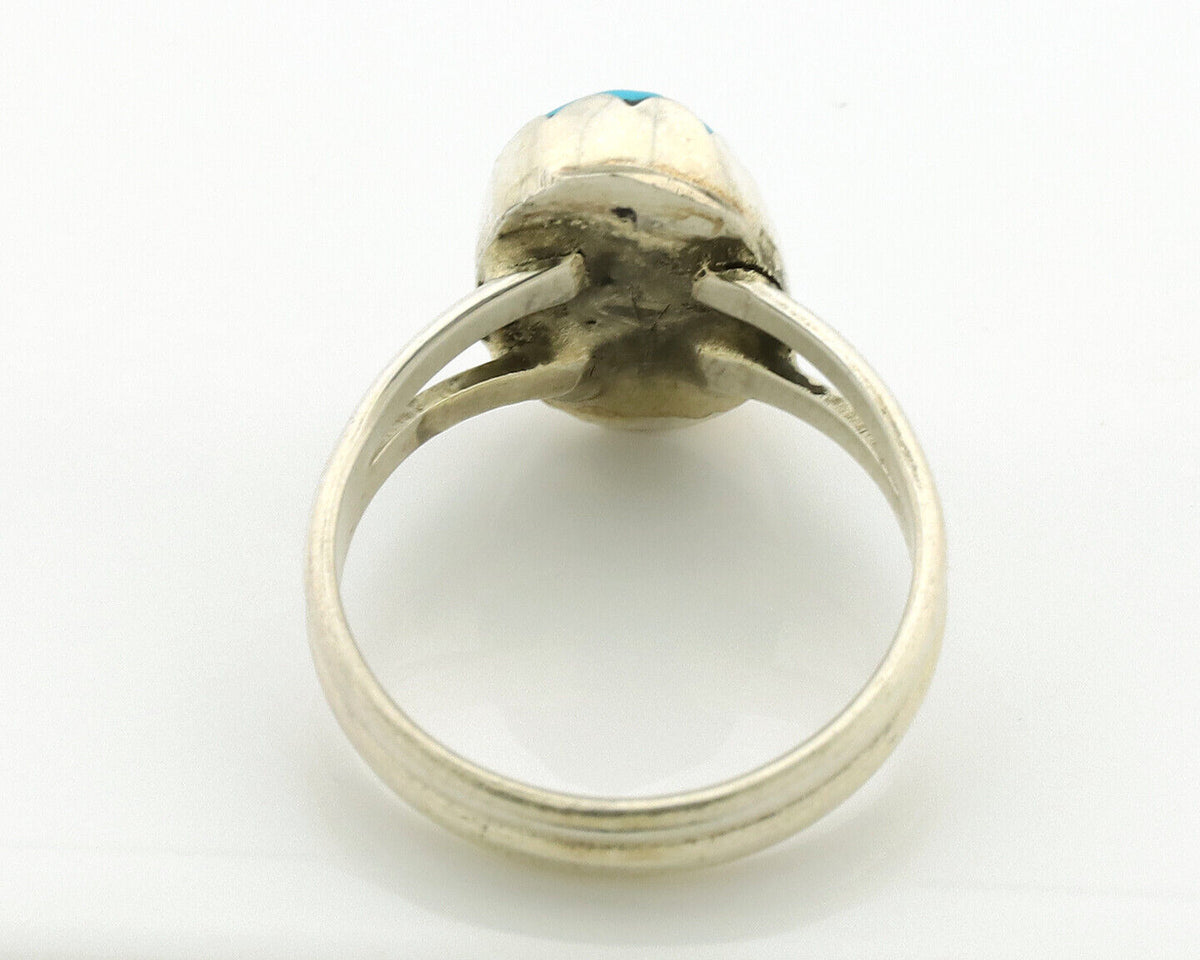 Navajo Ring .925 Silver Sleeping Beauty Turquoise Native American Artist C.1980s