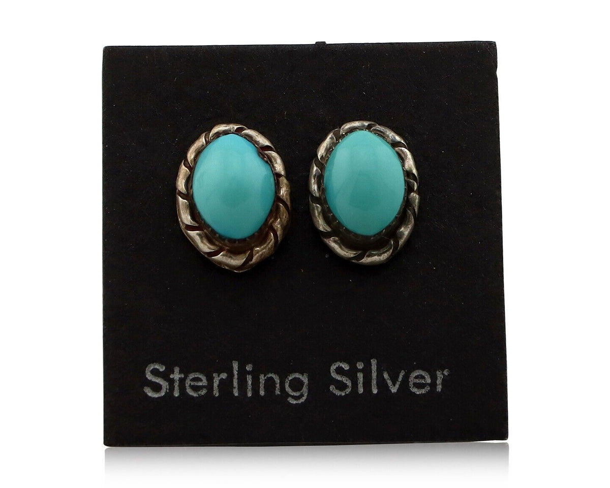 Zuni Earrings 925 Silver Sleeping Beauty Turquoise Native American Artist C.80's