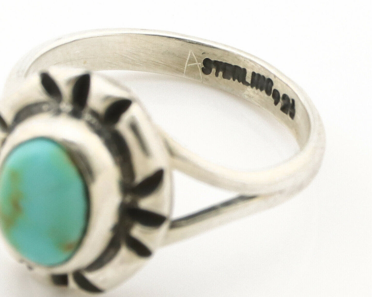 Navajo Ring .925 Silver Kingman Turquoise Artist Signed Gecko C.90's