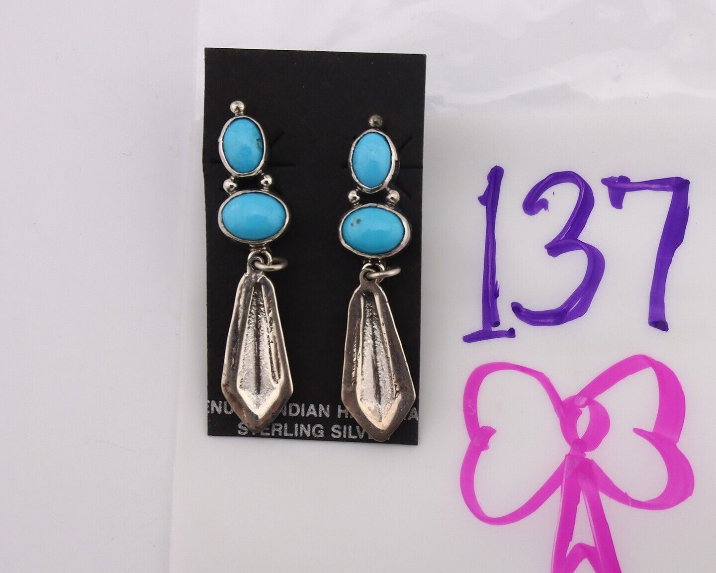 Navajo Earrings 925 Silver Natural Blue Turquoise Native American Earrings C80's