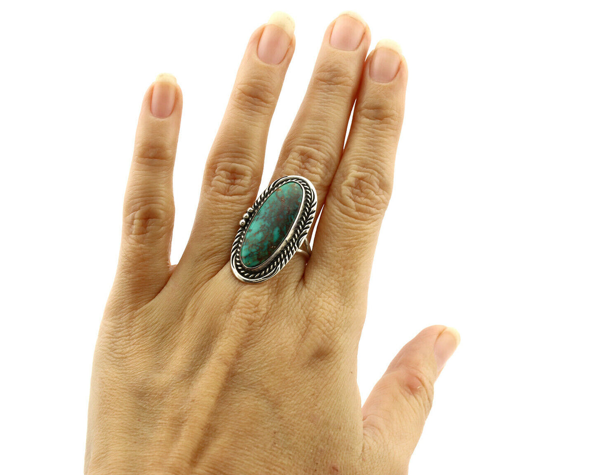 Navajo Ring .925 Silver Kingman Turquoise Native American Artist C.1980's