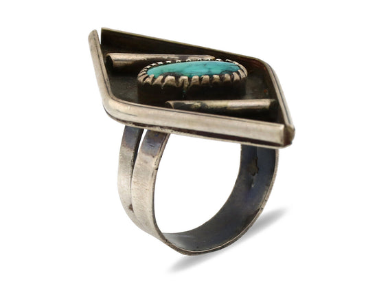 Navajo Ring 925 Silver Kingman Turquoise Native Artist C.70's